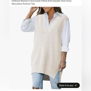 Cream Knit Sleeveless Tunic Sweater Vest